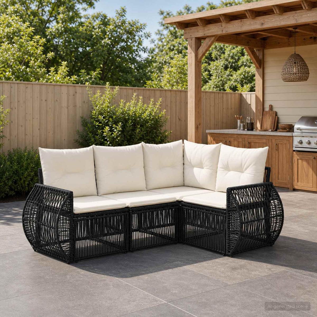 Tuinbankenset 4 pcs Zwart en Cream Wit poly rattan is nu te koop bij PeponiXL, paradijselijk wonen!