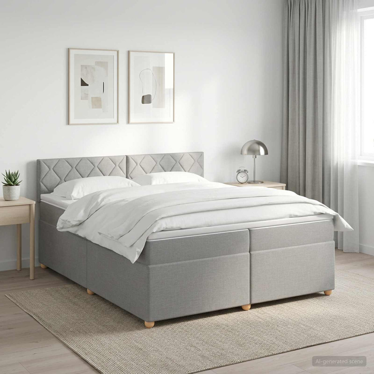 Boxspringbed met matras Lichtgrijs 200 x 200 cm Stof is nu te koop bij PeponiXL, paradijselijk wonen!