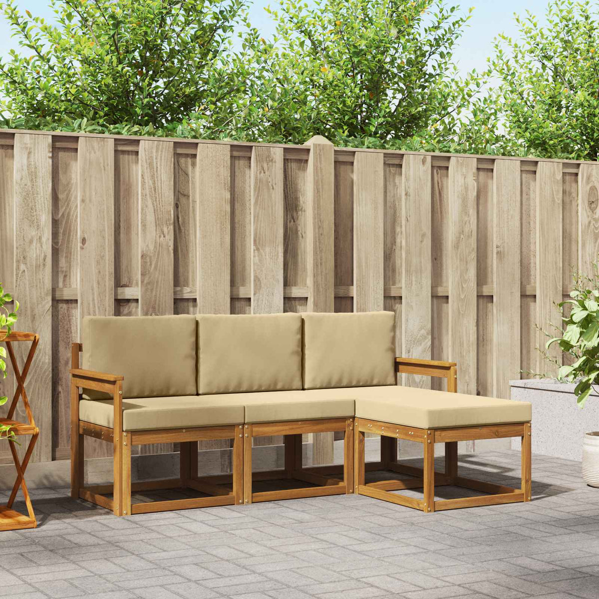 Buiten bankenset met kussen 4 pcs Natuurlijk en Beige is nu te koop bij PeponiXL, paradijselijk wonen!