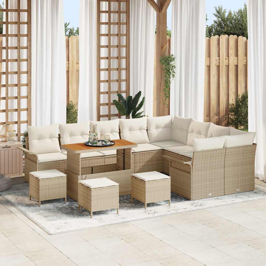 Tuinbankenset met kussen 13 pcs Beige poly rattan is nu te koop bij PeponiXL, paradijselijk wonen!