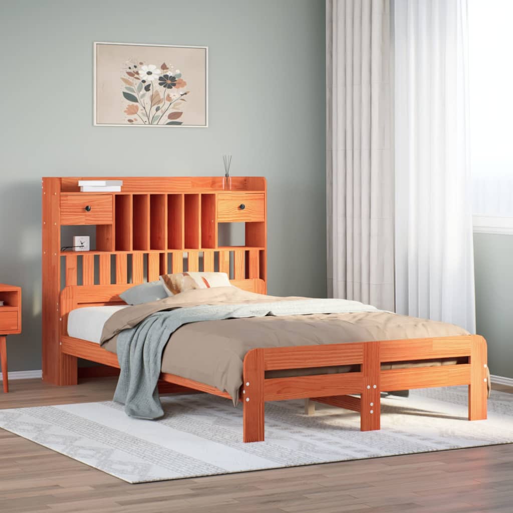 Bed met boekenkast zonder matras grenenhout wasbruin 135x190 cm is nu te koop bij PeponiXL, paradijselijk wonen!