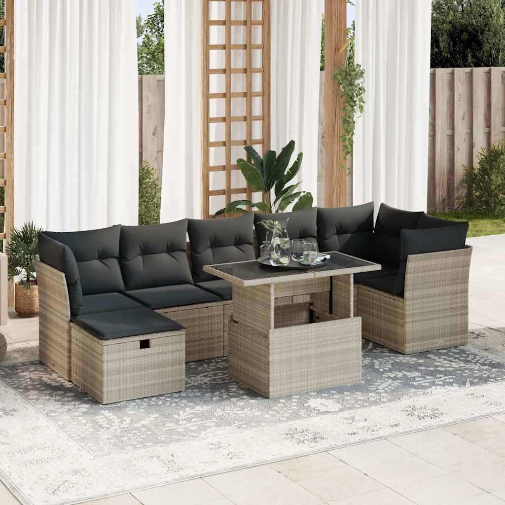 8-delige Loungeset met kussens poly rattan lichtgrijs is nu te koop bij PeponiXL, paradijselijk wonen!