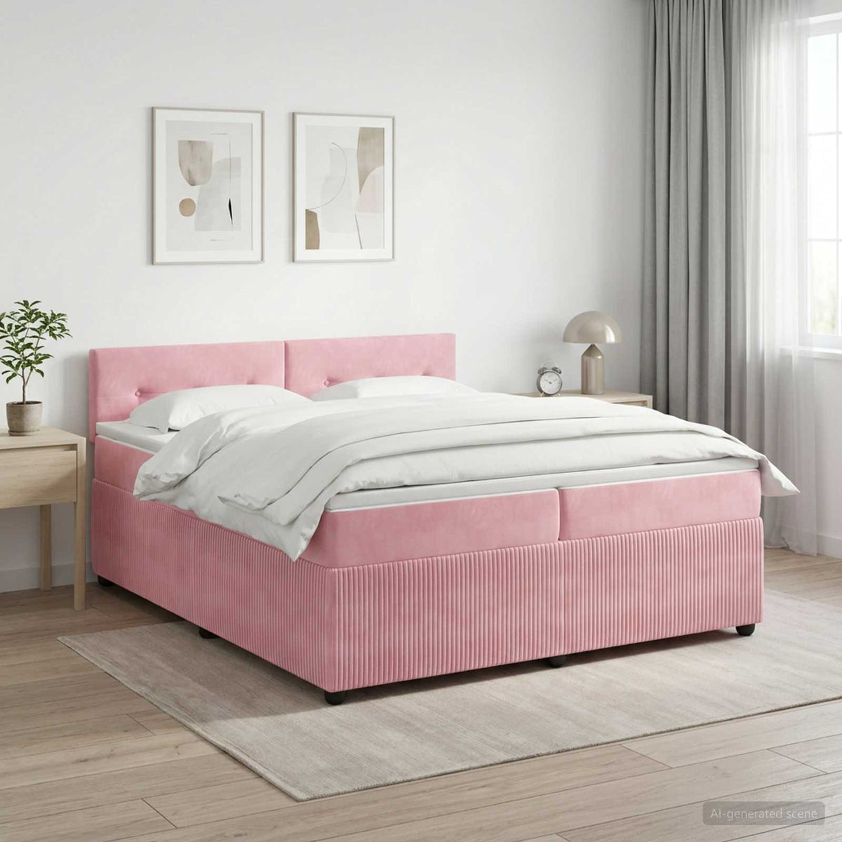 Boxspringbed met matras Roze 200 x 200 cm Fluweel is nu te koop bij PeponiXL, paradijselijk wonen!