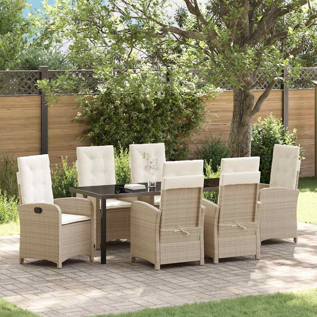 Tuin eettafelset met kussen 7 pcs Beige poly rattan is nu te koop bij PeponiXL, paradijselijk wonen!