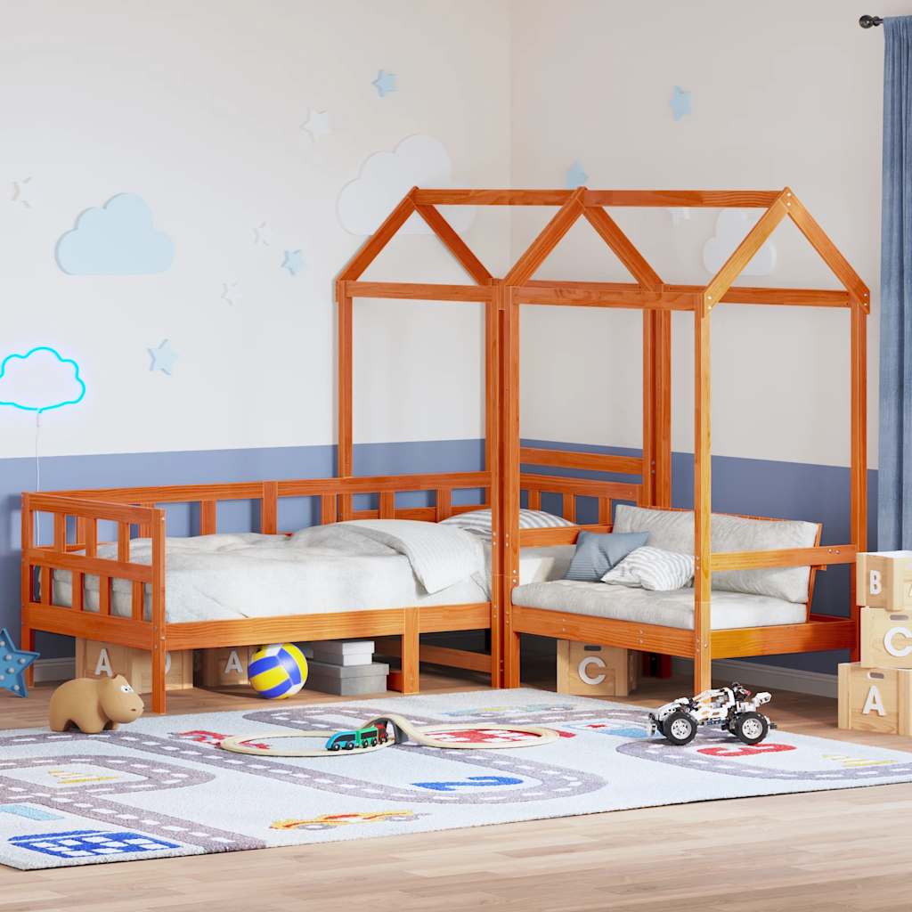 Kinderbedset met huisje massief grenenhout wasbruin 80x200 cm is nu te koop bij PeponiXL, paradijselijk wonen!