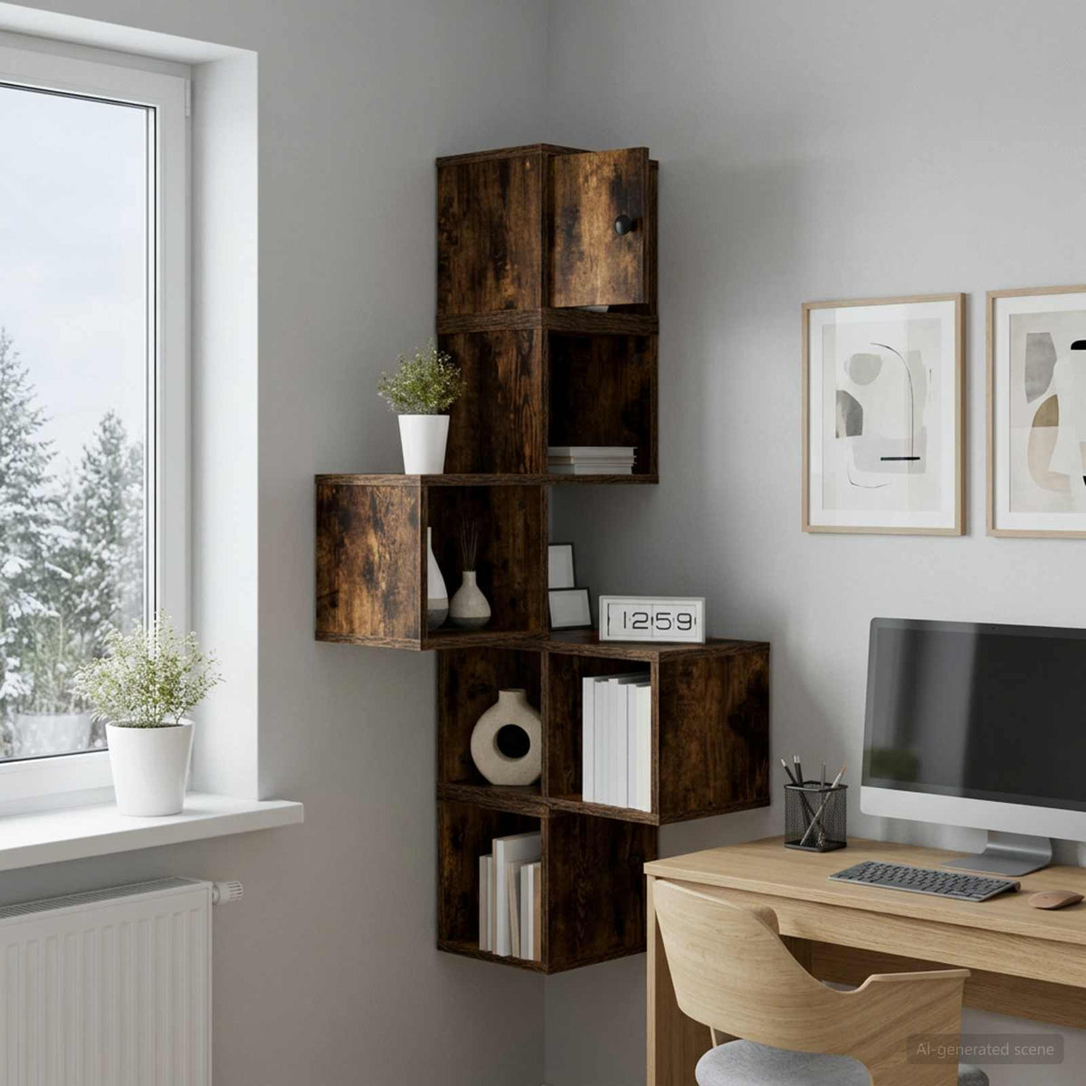 Wandhoekplank Gerookt eiken 48 x 48 x 120 cm Bewerkt hout is nu te koop bij PeponiXL, paradijselijk wonen!