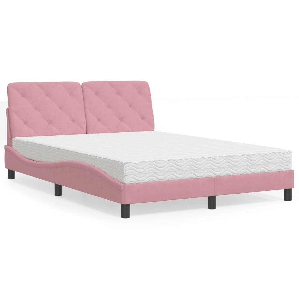 Bed met matras fluweel roze 140x200 cm is nu te koop bij PeponiXL, paradijselijk wonen!