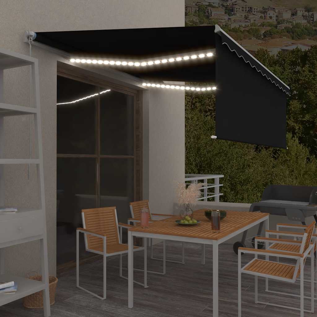 Luifel handmatig uittrekbaar rolgordijn LED 4,5x3 m antraciet is nu te koop bij PeponiXL, paradijselijk wonen!