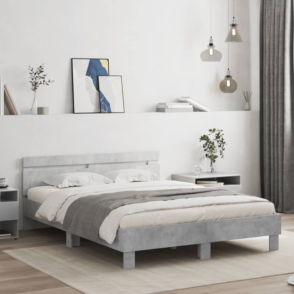 Bedframe met hoofdeinde en LED betongrijs 140x190 cm is nu te koop bij PeponiXL, paradijselijk wonen!