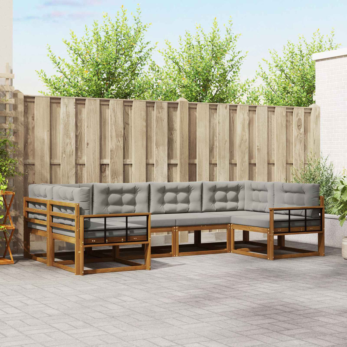 Buiten bankenset met kussen 6 pcs Natuurlijk en Lichtgrijs is nu te koop bij PeponiXL, paradijselijk wonen!