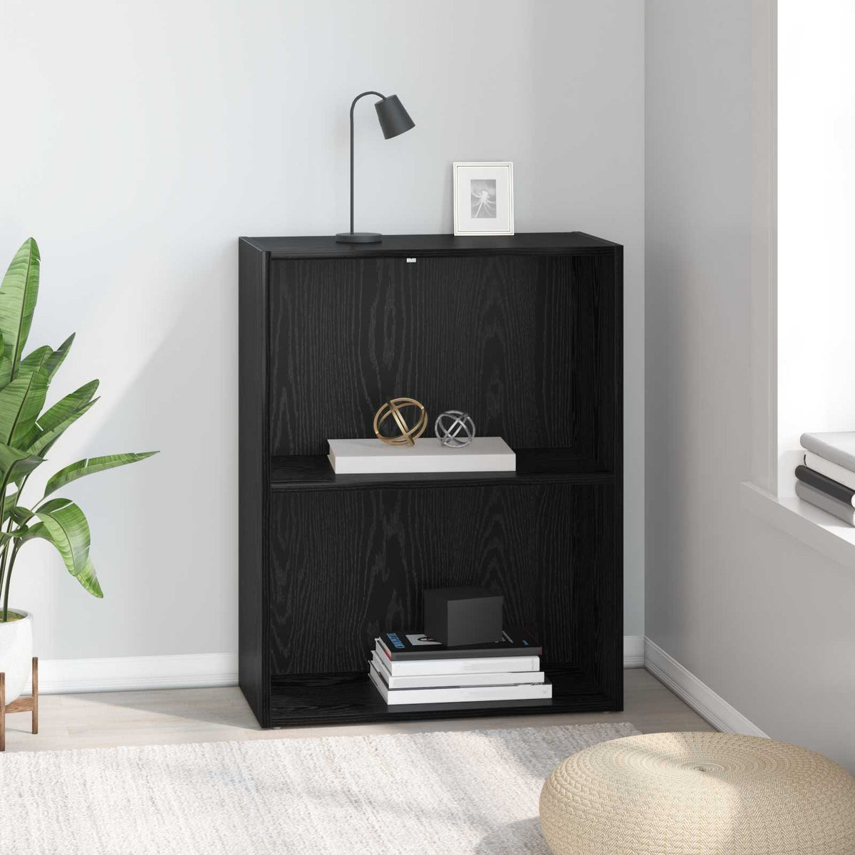 Boekenkast Zwart Eiken 60 x 30 x 76.5 cm Bewerkt hout is nu te koop bij PeponiXL, paradijselijk wonen!