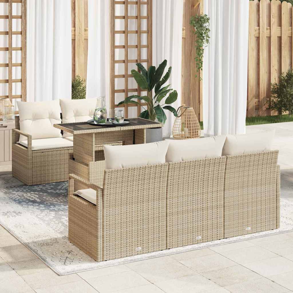 Tuin Sofa Set met opslag 6 pcs Beige en Crème poly rattan is nu te koop bij PeponiXL, paradijselijk wonen!