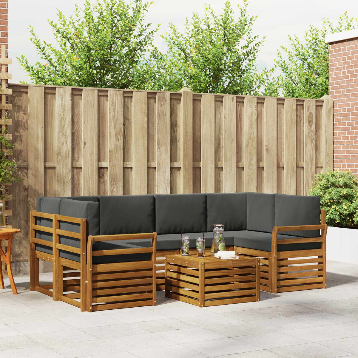 Buiten bankenset met kussen 7 pcs Natuurlijk en Antraciet is nu te koop bij PeponiXL, paradijselijk wonen!