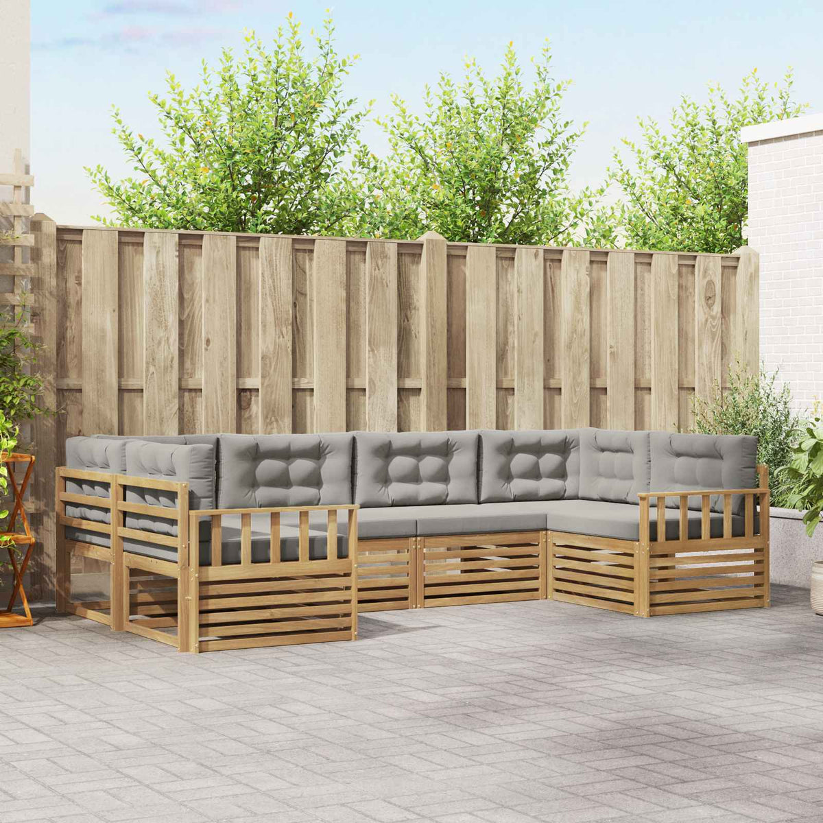 Buiten bankenset met kussen 6 pcs Wit en Lichtgrijs is nu te koop bij PeponiXL, paradijselijk wonen!
