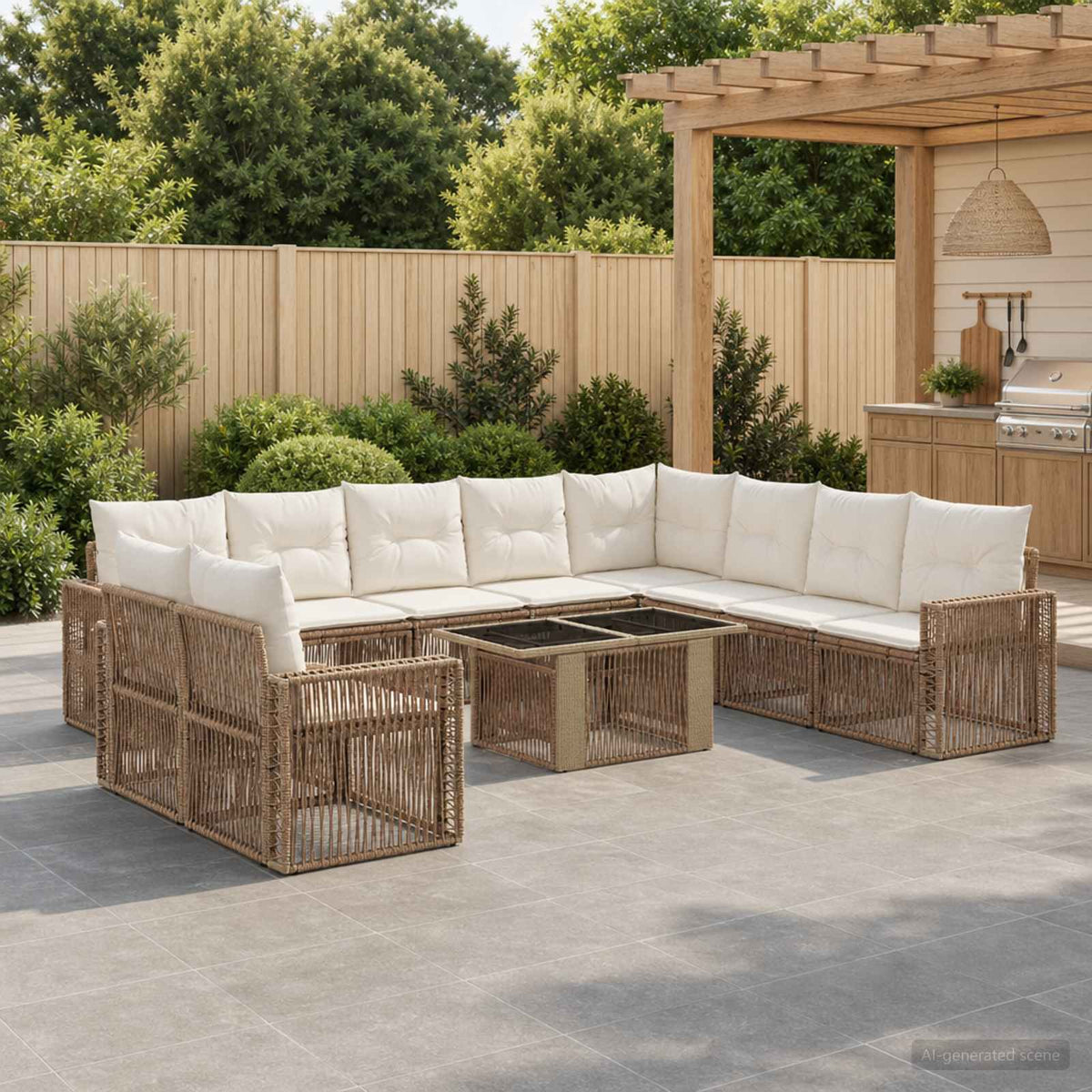 Tuinbankenset 11 st Beige en Crème Wit poly rattan is nu te koop bij PeponiXL, paradijselijk wonen!