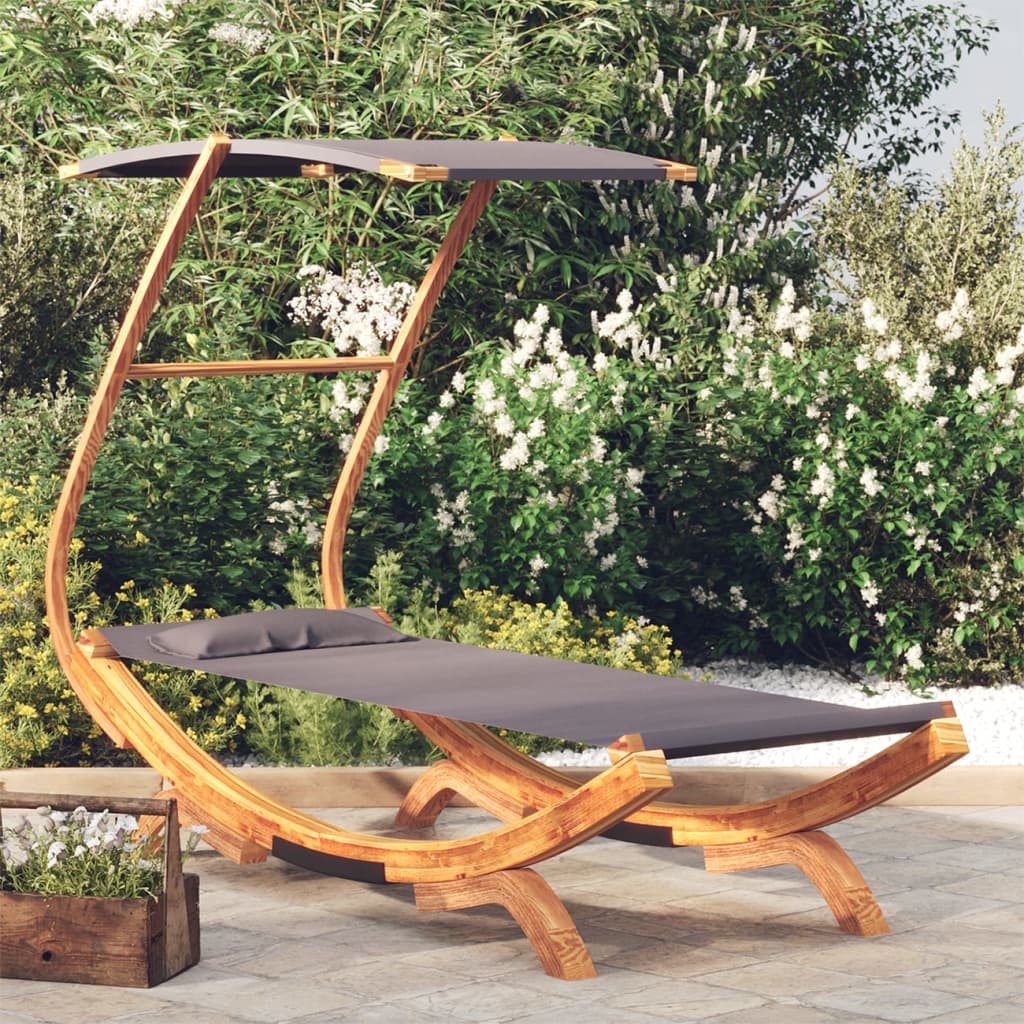 Loungebed met luifel 100x190x134 cm gebogen hout antracietkleur is nu te koop bij PeponiXL, paradijselijk wonen!