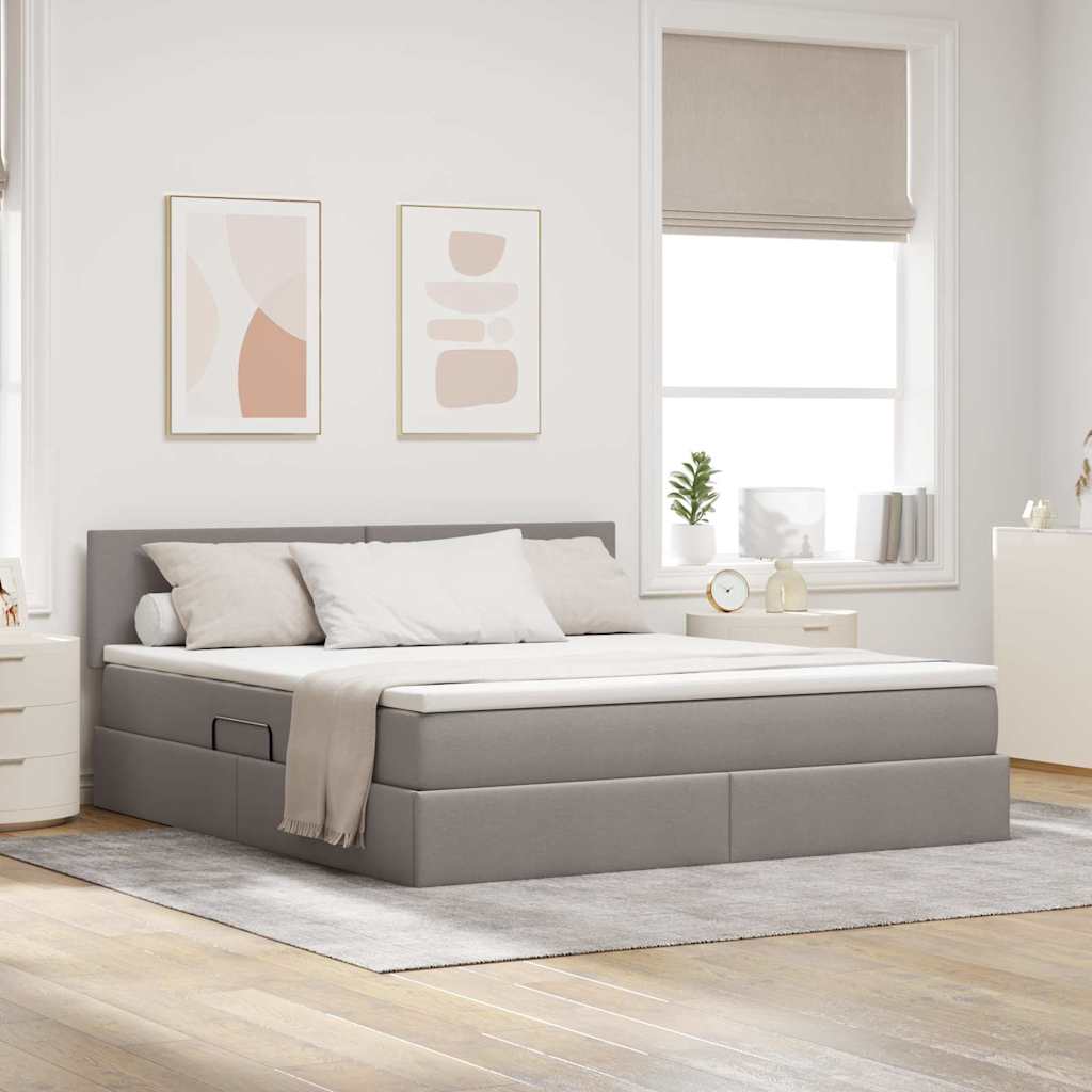 Opbergbed met LED met matras met LED Taupe 160 x 200 cm Stof is nu te koop bij PeponiXL, paradijselijk wonen!