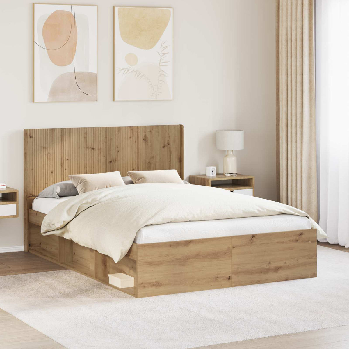 Bedframe met opbergruimte en hoofdbord Artisanaal eiken is nu te koop bij PeponiXL, paradijselijk wonen!
