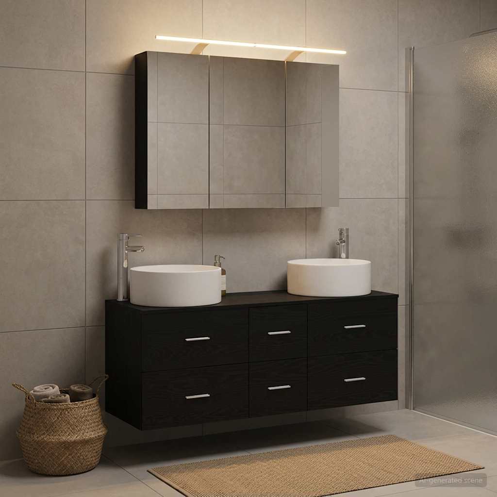 Badkamermeubelset 4 st Zwart eiken Bewerkt hout en glas is nu te koop bij PeponiXL, paradijselijk wonen!