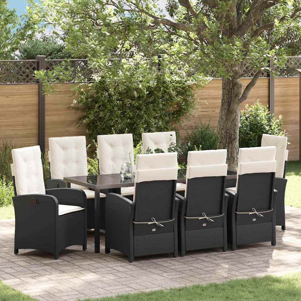 Tuin eettafelset met kussen 9 pcs Zwart poly rattan is nu te koop bij PeponiXL, paradijselijk wonen!