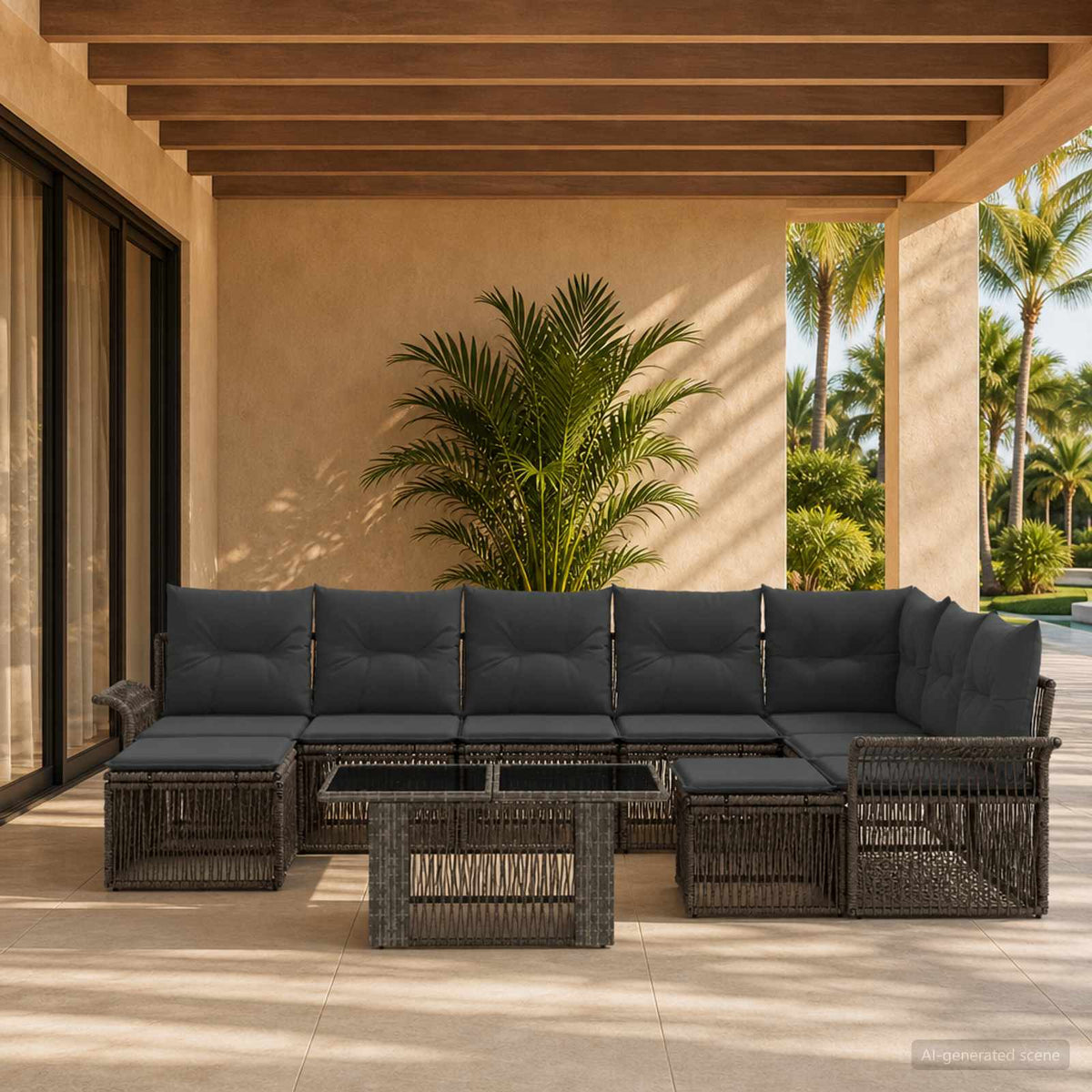 Tuinbankenset 10 st Grijs en Donkergrijs poly rattan is nu te koop bij PeponiXL, paradijselijk wonen!