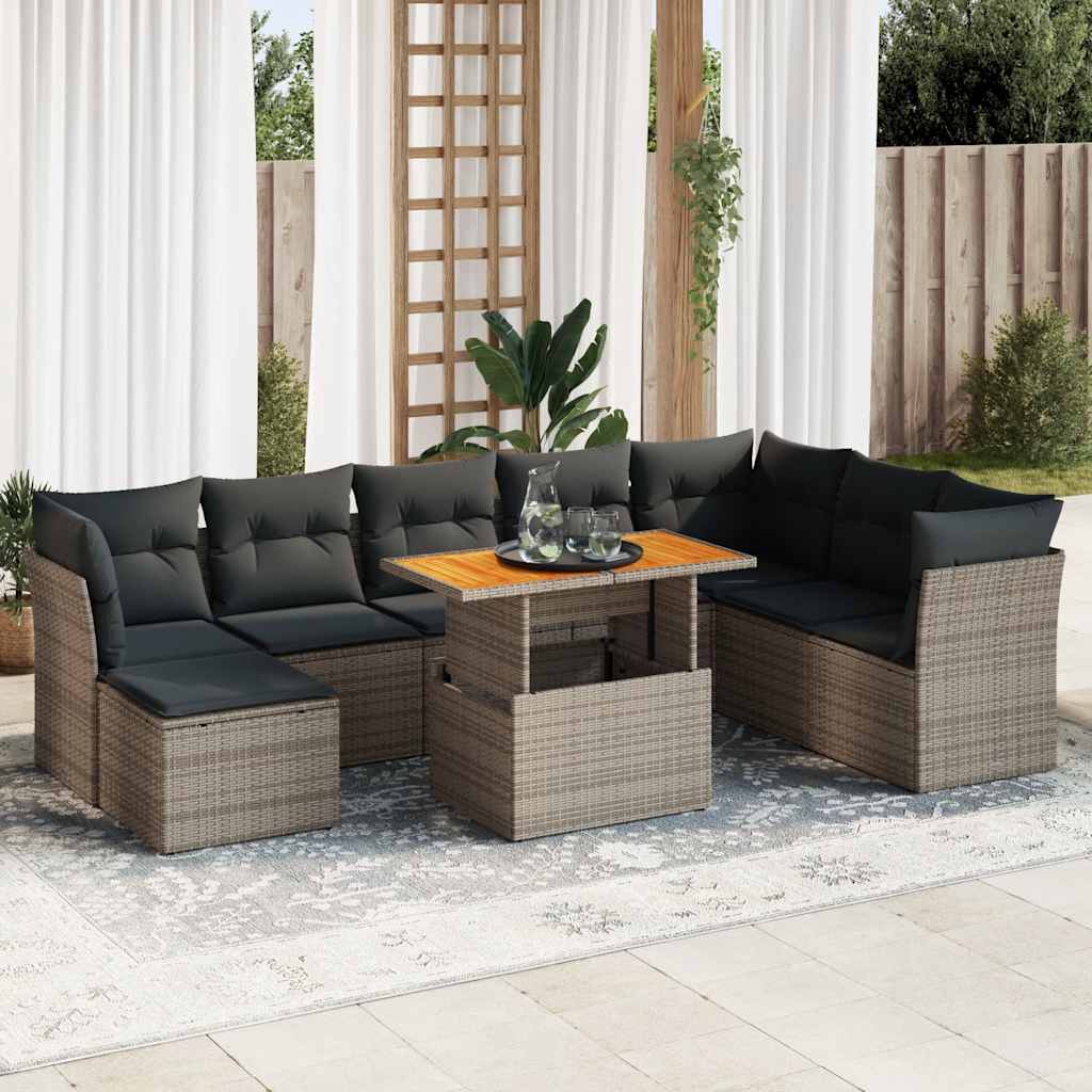 9-delige Loungeset met kussens poly rattan grijs is nu te koop bij PeponiXL, paradijselijk wonen!
