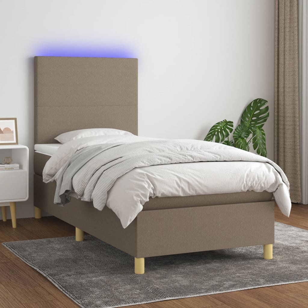 Boxspring met matras en LED stof taupe 80x200 cm is nu te koop bij PeponiXL, paradijselijk wonen!