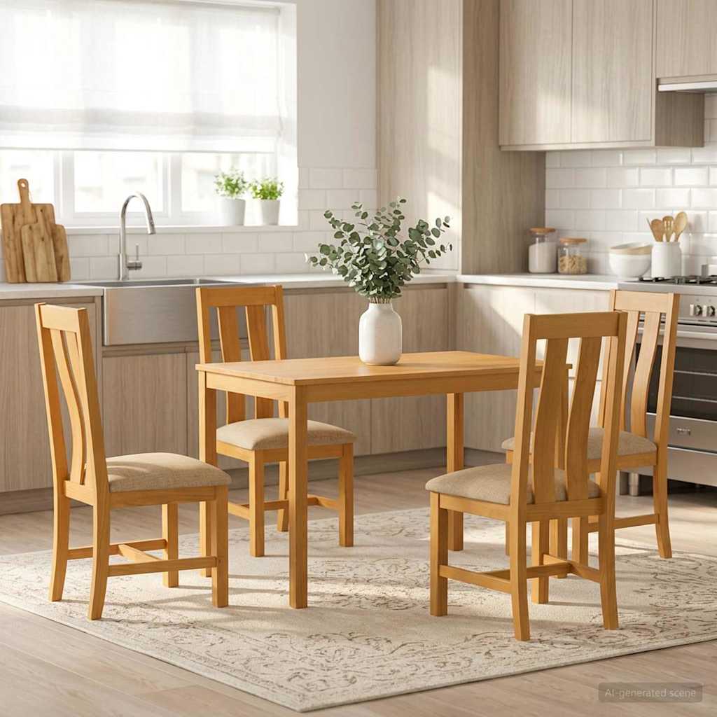 Eetkamerset 5 st Beige Massief Eikenhout is nu te koop bij PeponiXL, paradijselijk wonen!