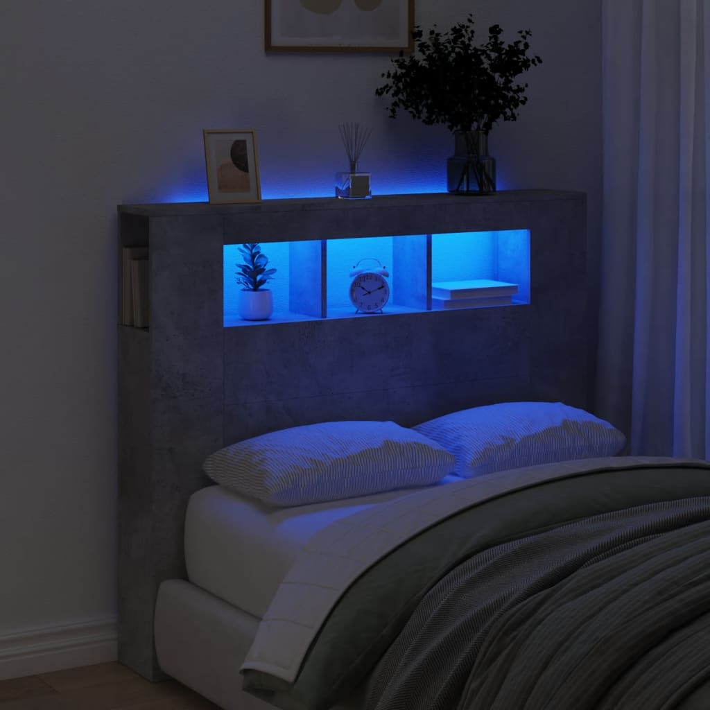 Hoofdeinde met LED 120x18,5x103,5 cm bewerkt hout betongrijs is nu te koop bij PeponiXL, paradijselijk wonen!