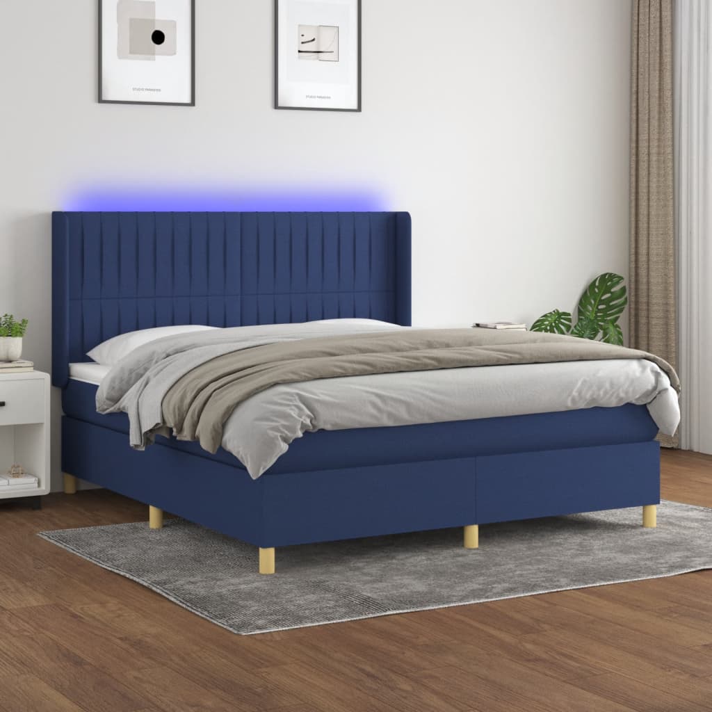 Boxspring met matras en LED stof blauw 180x200 cm is nu te koop bij PeponiXL, paradijselijk wonen!
