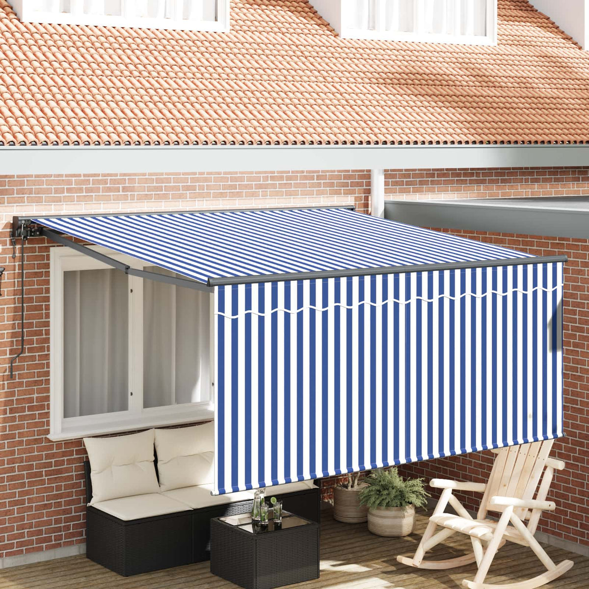 Inklapbaar Zonnescherm Blauw en Wit 350 x 250 cm is nu te koop bij PeponiXL, paradijselijk wonen!