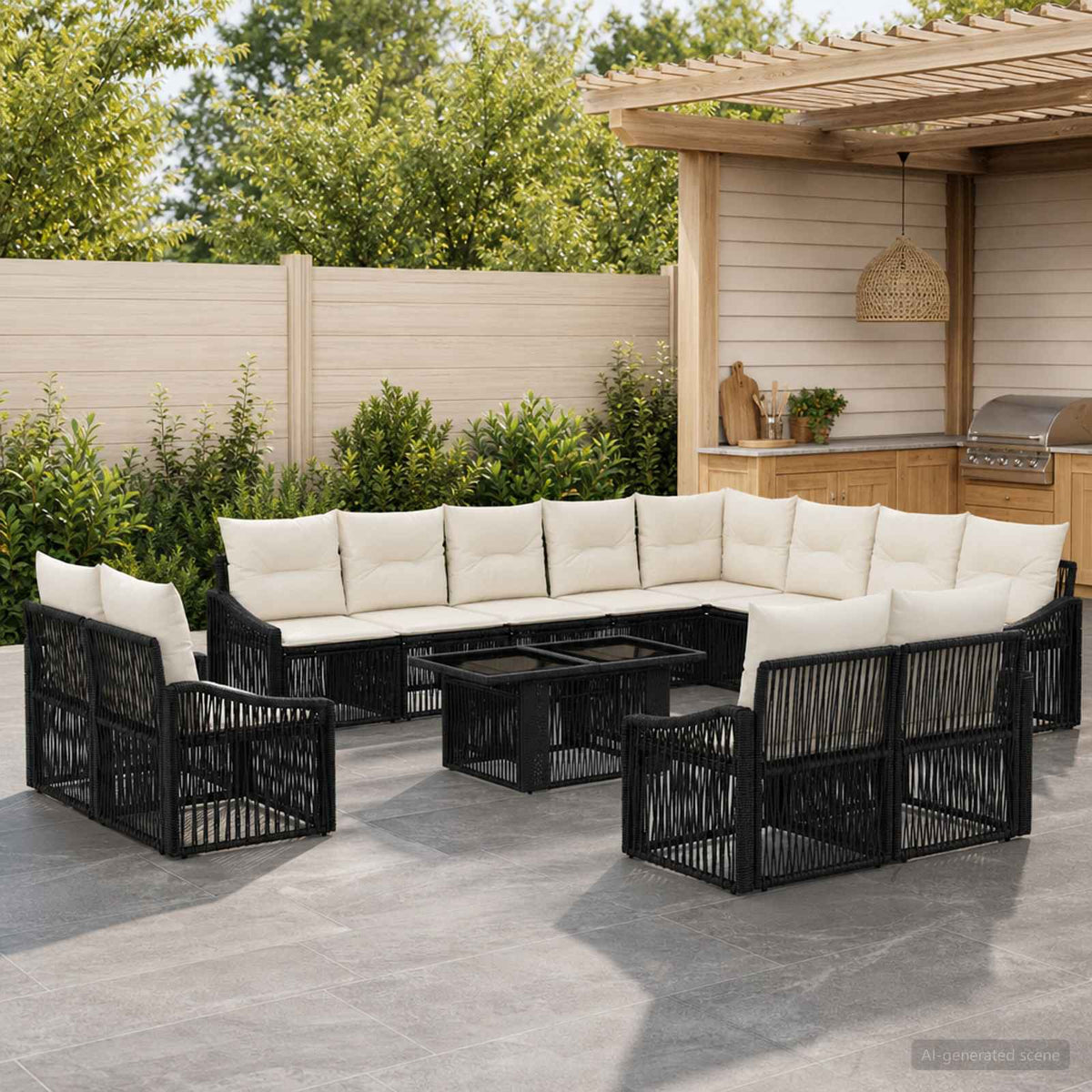 Tuinbankenset 13 st Zwart en Cream Wit poly rattan is nu te koop bij PeponiXL, paradijselijk wonen!