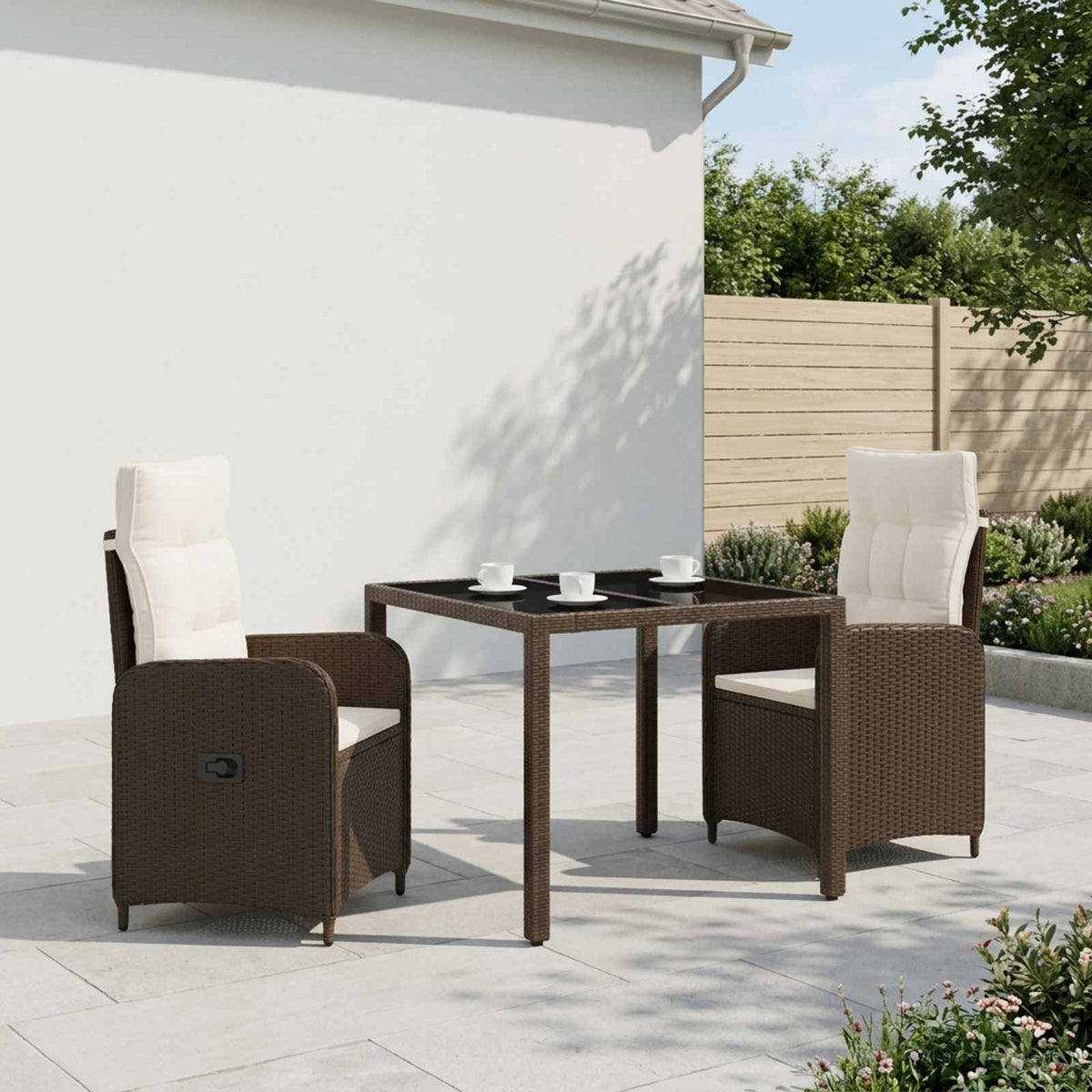 Buiten eettafelset 3 pcs Bruin en Crème Wit 90 x 90 x 75 cm is nu te koop bij PeponiXL, paradijselijk wonen!