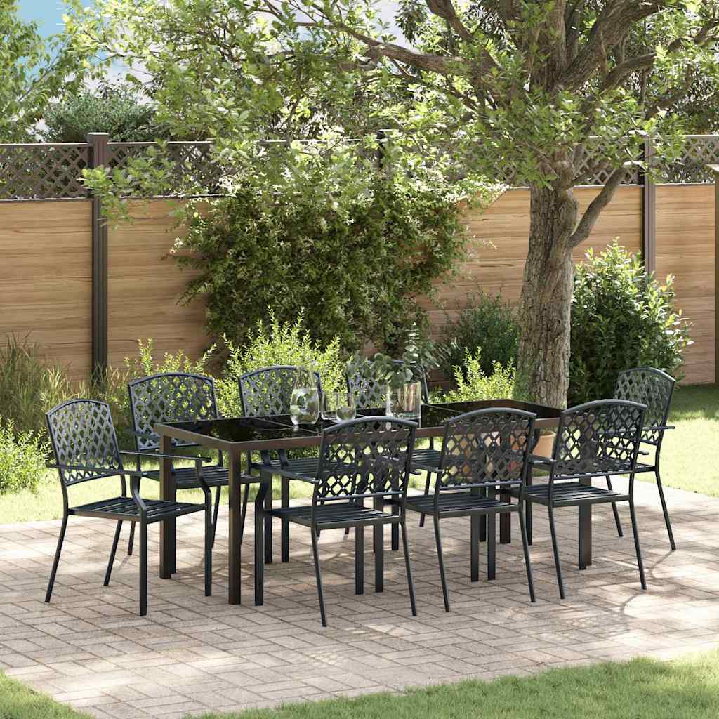 Tuin eettafelset 9 pcs Antraciet Gepoedercoat staal is nu te koop bij PeponiXL, paradijselijk wonen!