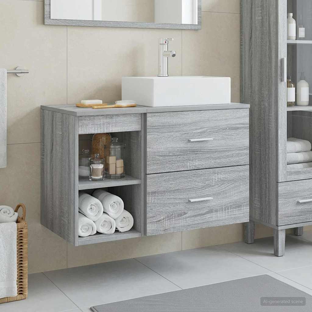 Badkamermeubelset 2 pcs Grijs Sonoma Bewerkt hout is nu te koop bij PeponiXL, paradijselijk wonen!