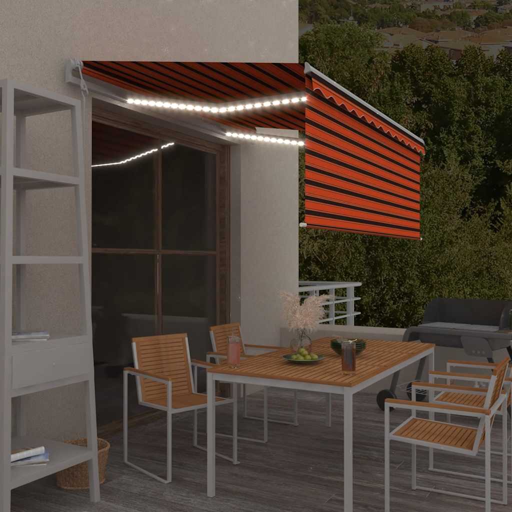 Luifel met rolgordijn, LED en windsensor 3,5x2,5 m oranje bruin is nu te koop bij PeponiXL, paradijselijk wonen!