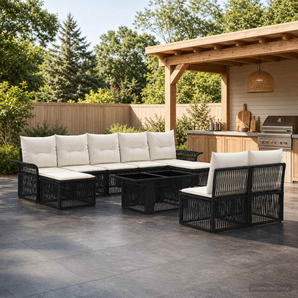 Tuinbankenset 10 st Zwart en Cream Wit poly rattan is nu te koop bij PeponiXL, paradijselijk wonen!