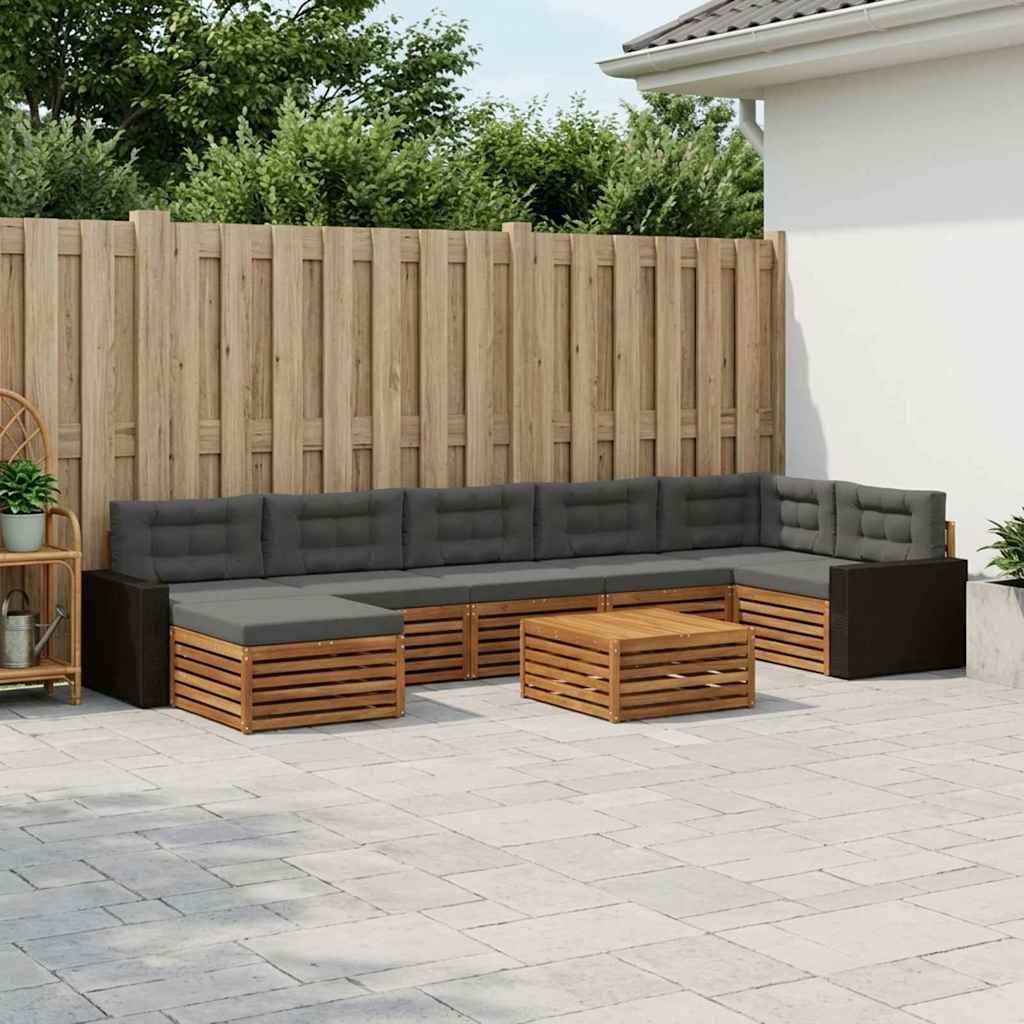 Buiten bankenset met kussen 8 pcs Natuurlijk en Antraciet is nu te koop bij PeponiXL, paradijselijk wonen!