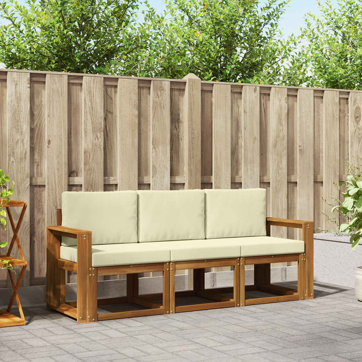 Buiten bankenset met kussen 3 pcs Natuurlijk en Crème is nu te koop bij PeponiXL, paradijselijk wonen!