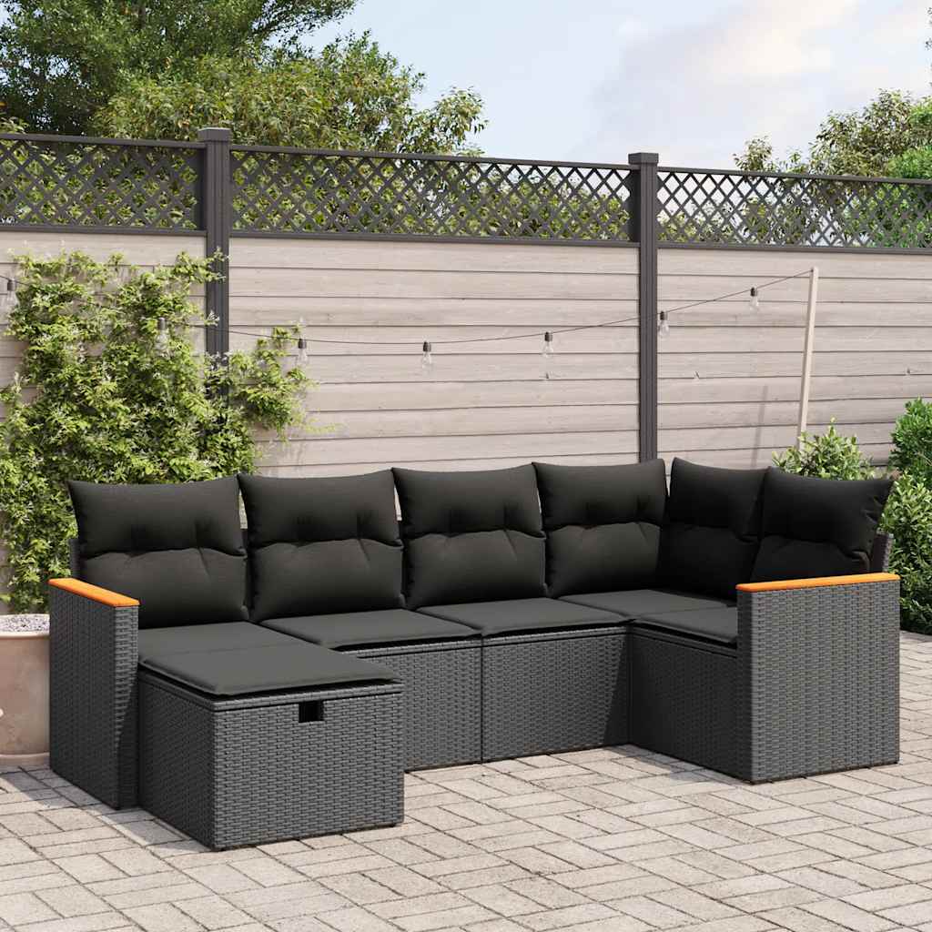 6-delige Loungeset met kussens poly rattan zwart is nu te koop bij PeponiXL, paradijselijk wonen!