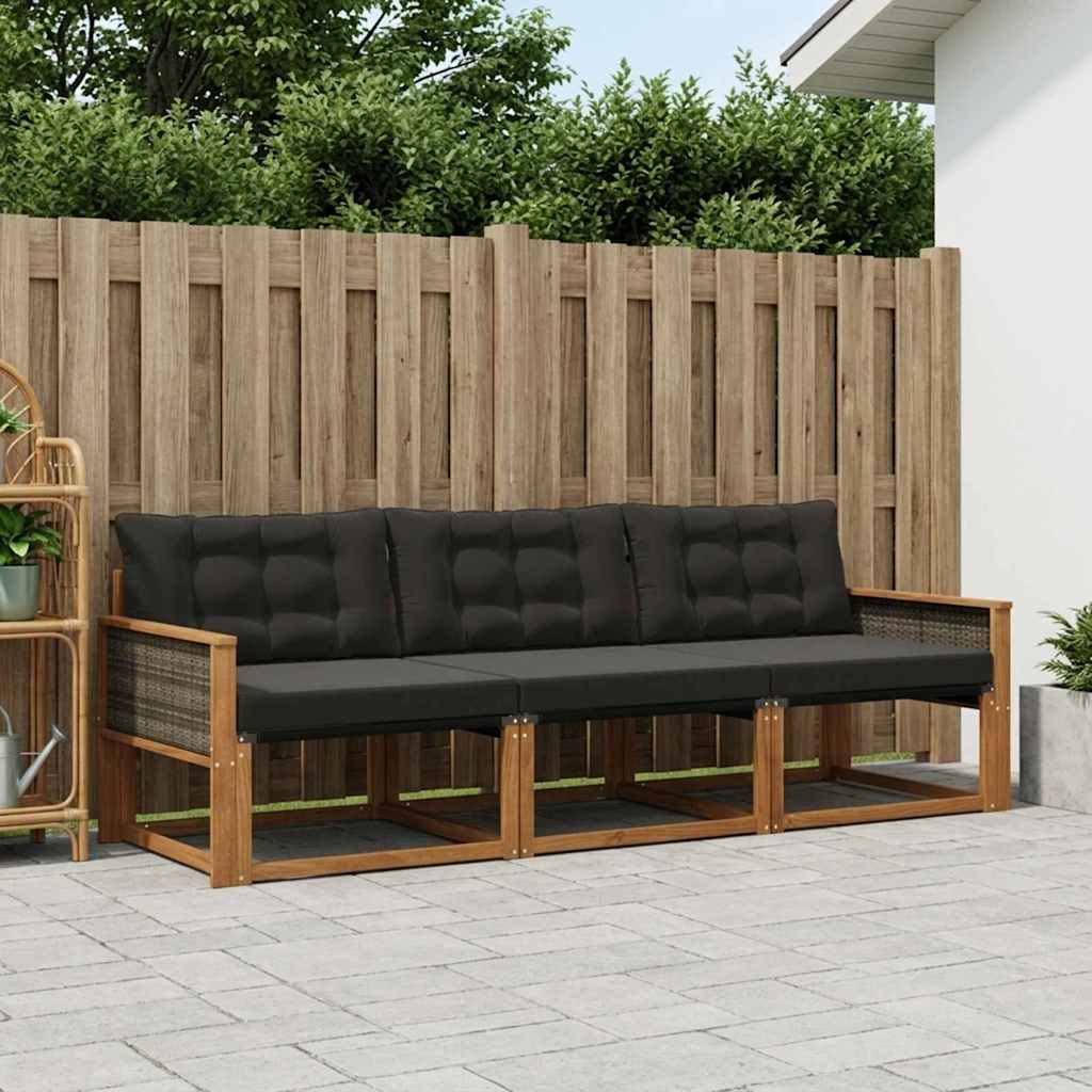 Buiten bankenset met kussen 3 pcs Naturel en Zwart is nu te koop bij PeponiXL, paradijselijk wonen!