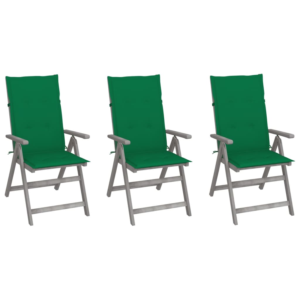 Tuinstoelen 3 st verstelbaar met kussens massief acaciahout is nu te koop bij PeponiXL, paradijselijk wonen!