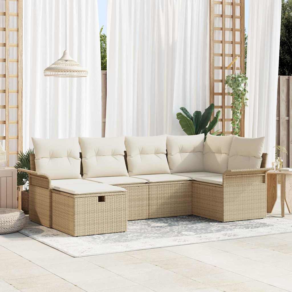 Tuin Sofa Set met kussen 6 pcs Beige en Crème poly rattan is nu te koop bij PeponiXL, paradijselijk wonen!