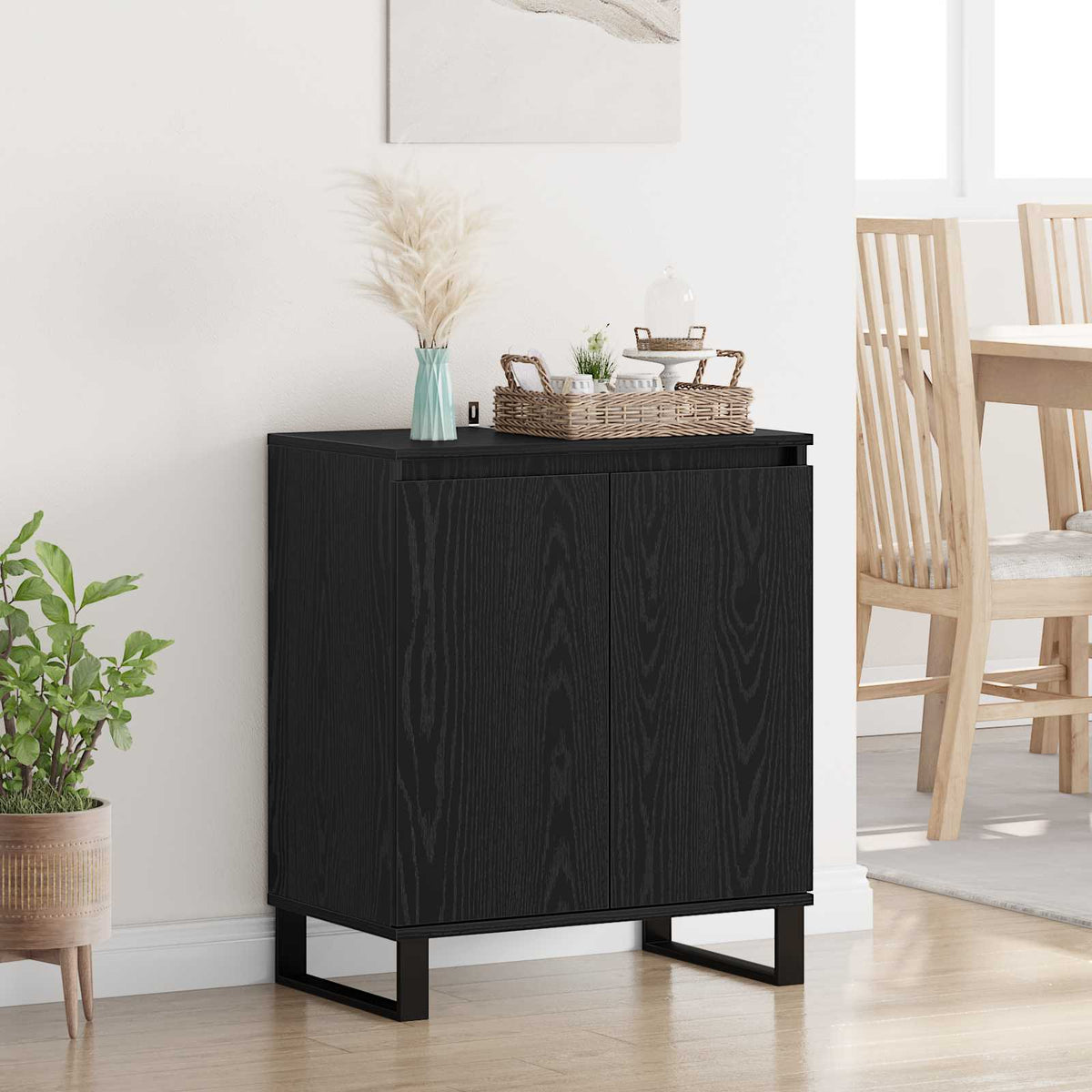 Dressoir Zwart Eiken 60 x 35 x 70 cm Bewerkt hout is nu te koop bij PeponiXL, paradijselijk wonen!