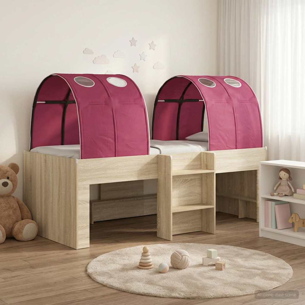 Hoge Bed Frame voor Kids met Tunnel 3 st Sonoma eiken en rood is nu te koop bij PeponiXL, paradijselijk wonen!