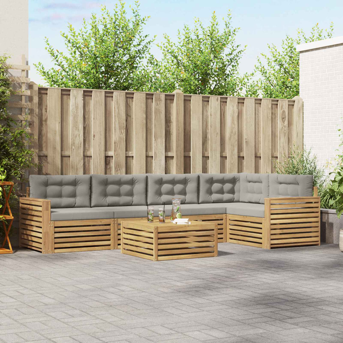 Buiten bankenset 6 pcs Wit en Lichtgrijs 79 x 79 x 37 cm is nu te koop bij PeponiXL, paradijselijk wonen!