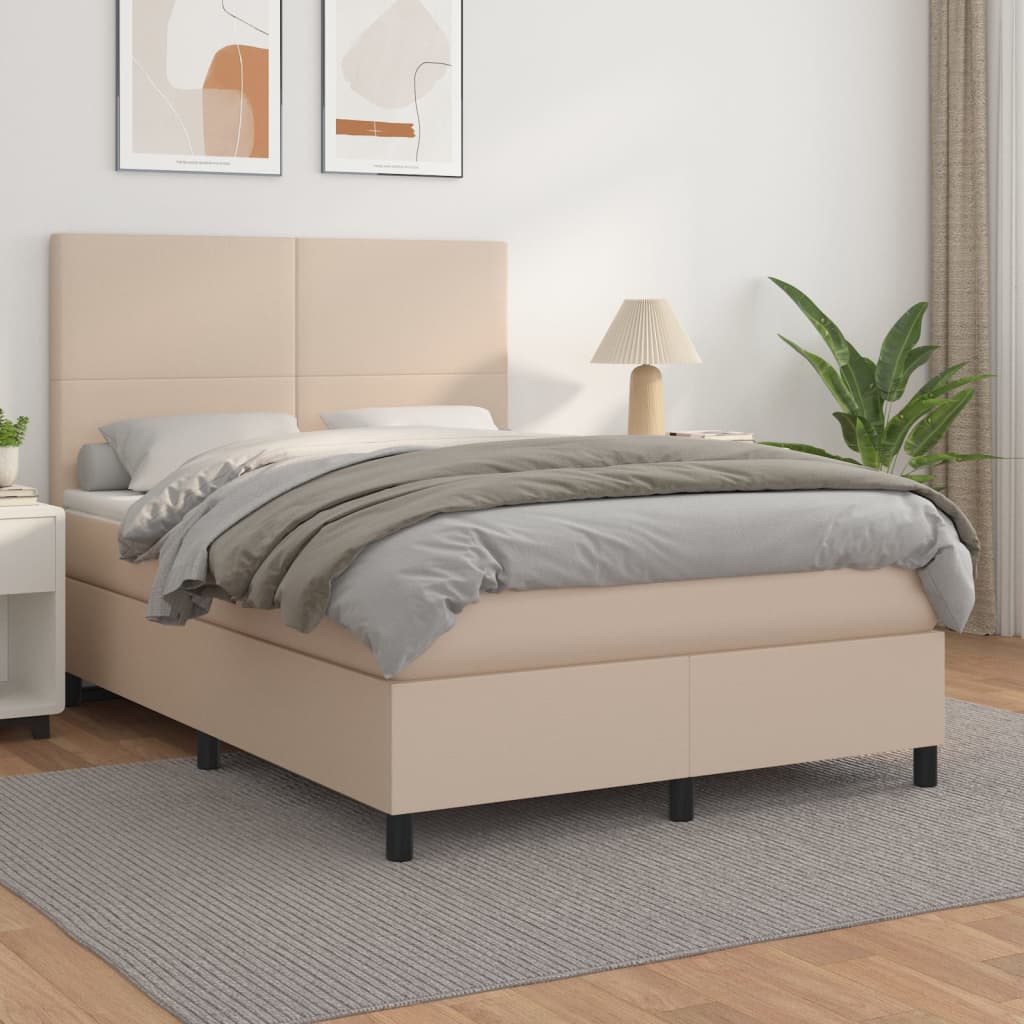 Boxspring met matras kunstleer cappuccinokleurig 140x190 cm is nu te koop bij PeponiXL, paradijselijk wonen!