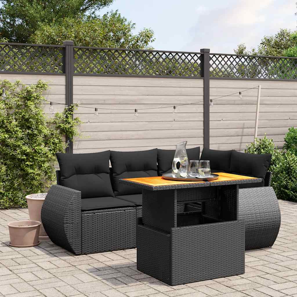 5-delige Loungeset met kussens poly rattan zwart is nu te koop bij PeponiXL, paradijselijk wonen!