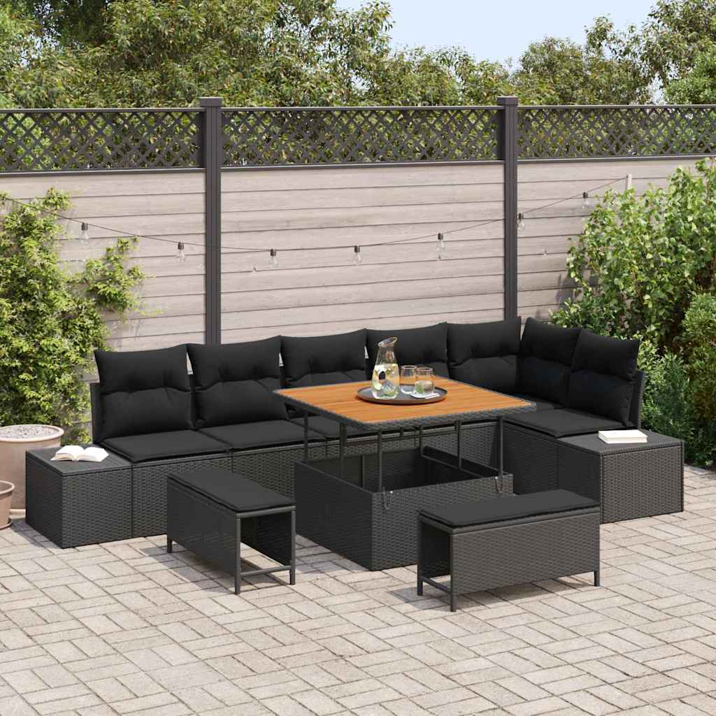 Tuinbankenset met kussen met opslag 9 pcs Zwart Poly riet is nu te koop bij PeponiXL, paradijselijk wonen!