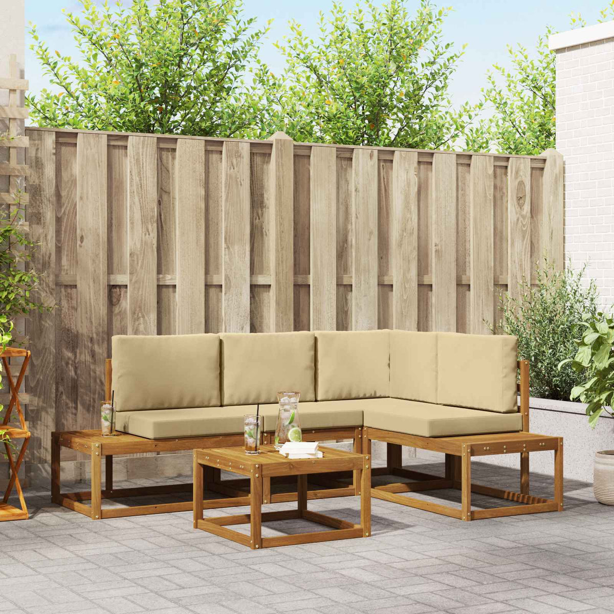 Buiten bankenset met kussen 5 Stuk Natuurlijk en Beige is nu te koop bij PeponiXL, paradijselijk wonen!
